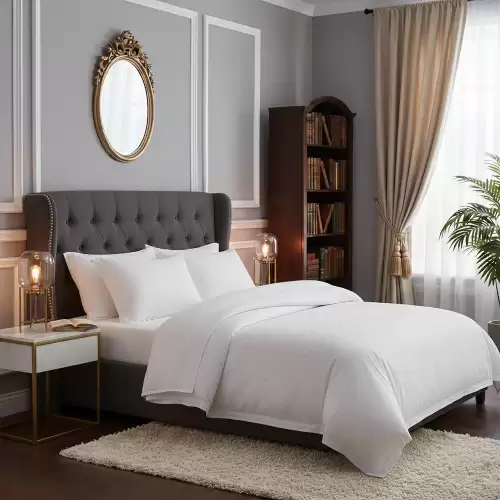 Lenjerie de pat pentru 2 persoane XXL, Bumbac Damasc 100%, 4 piese, Cearceaf pat 240x260, Cearceaf pilota 200x230, Fete de perne 50x70 x 2, alb