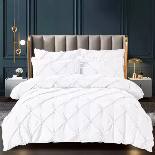 Lenjerie de Pat Premium, JOJO HOME,  Finet cu Pliuri Brodate, 6 Piese, Nesifonabila si Durabila, Alb