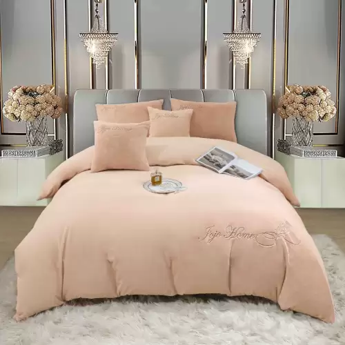 Lenjerie de pat, Soft Touch, Jojo Home, cu Blanita Short Hair, Rabbit, 200x230 cm, 6 piese, Cappuccino