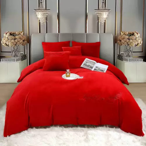 Lenjerie de pat, Soft Touch, Jojo Home, cu Blanita Short Hair, Rabbit, 200x230 cm, 6 piese, Rosu