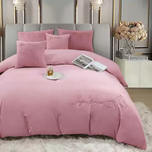 Lenjerie de pat, Soft Touch, Jojo Home, cu Blanita Short Hair, Rabbit, 200x230 cm, 6 piese, Roz