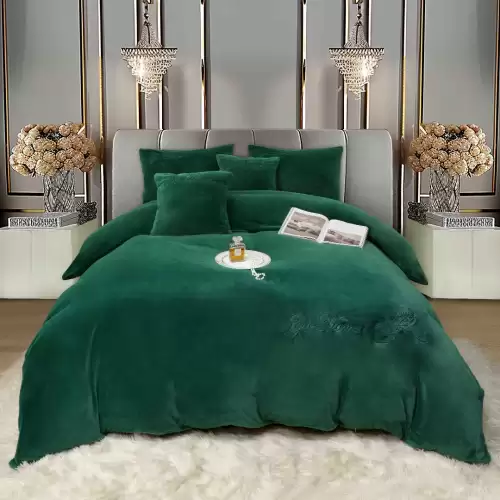 Lenjerie de pat, Soft Touch, Jojo Home, cu Blanita Short Hair, Rabbit, 200x230 cm, 6 piese, Verde Smarald