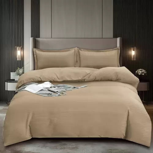 Lenjerie HoReCa, pat dublu, Damasc Finetat Deluxe, 4 piese, Pucioasa, Bej