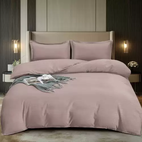 Lenjerie HoReCa, pat dublu, Damasc Finetat Deluxe, 4 piese, Pucioasa, Capuccino