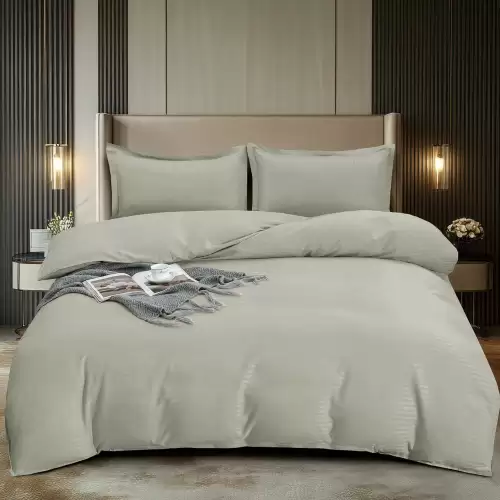 Lenjerie HoReCa, pat dublu, Damasc Finetat Deluxe, 4 piese, Pucioasa, Grej