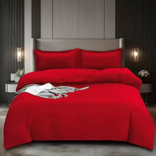 Lenjerie HoReCa, pat dublu, Damasc Finetat Deluxe, 4 piese, Pucioasa, Rosu