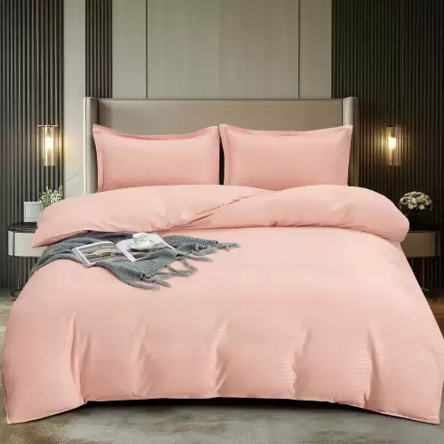 Lenjerie HoReCa, pat dublu, Damasc Finetat Deluxe, 4 piese, Pucioasa, Roz deschis