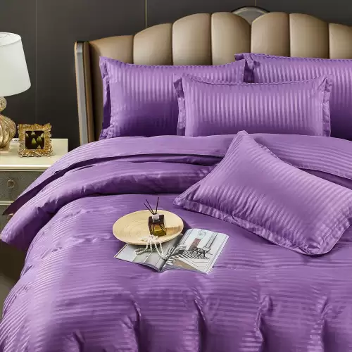 Lenjerie HoReCa, pat dublu, Damasc Finetat Deluxe, 6 piese, Jojo Home, Mov