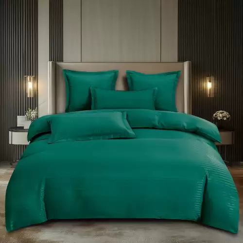 Lenjerie HoReCa, pat dublu, Damasc Finetat Deluxe, 6 piese, Pucioasa, Verde