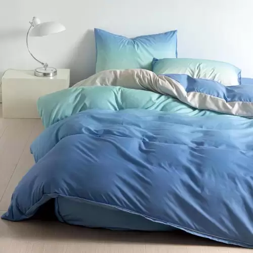 Lenjerie pat 1 PERSOANA, 4 piese, cu ELASTIC, Bleu