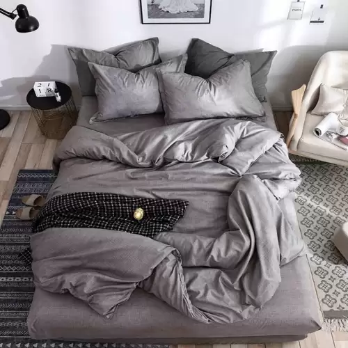 Lenjerie pat 1 PERSOANA, 4 piese, cu ELASTIC, Gri