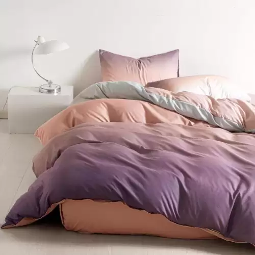 Lenjerie pat 1 PERSOANA, 4 piese, cu ELASTIC, Somon-Mov