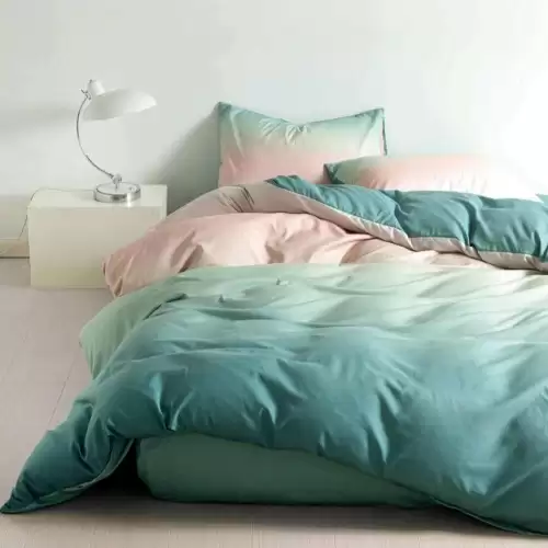 Lenjerie pat 1 PERSOANA, 4 piese, cu ELASTIC, Verde