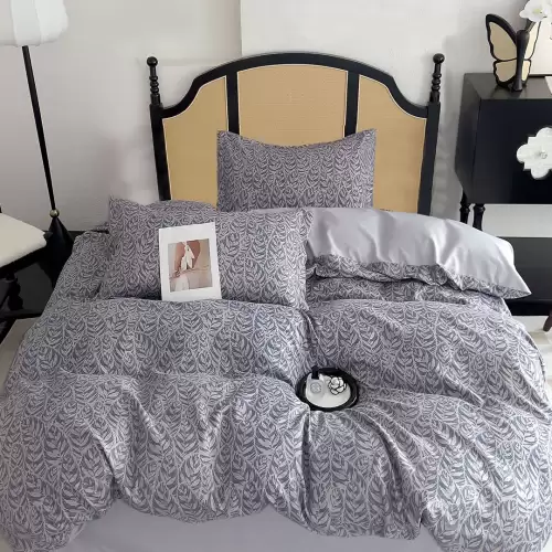 Lenjerie pat 1 PERSOANA, FINET, 4 piese, Gri, frunze