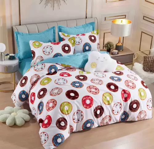 Lenjerie pat 1 PERSOANA, FINET, 4 piese, Jojo Home, Alb, Multicolor, Gogosi