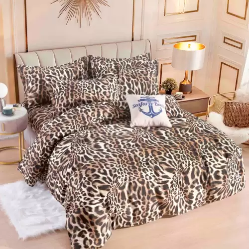 Lenjerie pat 1 PERSOANA, FINET, 4 piese, Jojo Home, Bej, Maro, Animal Print
