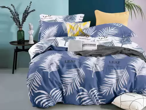 Lenjerie pat 1 PERSOANA,  FINET, 4 piese, Jojo Home, Bleumarin-Alb, frunze