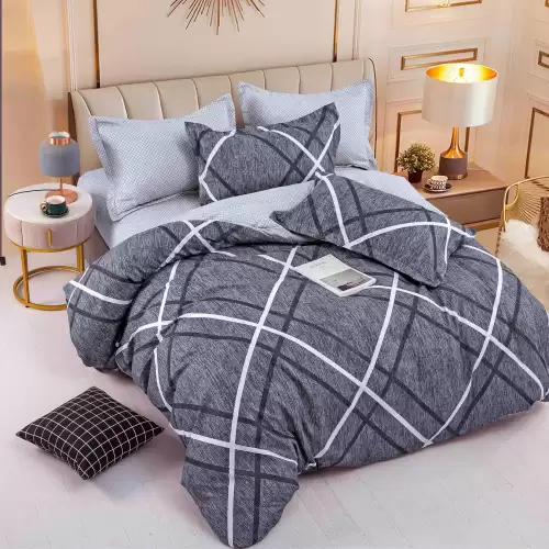 Lenjerie pat 1 PERSOANA, FINET, 4 piese, Jojo Home, Gri, dungi