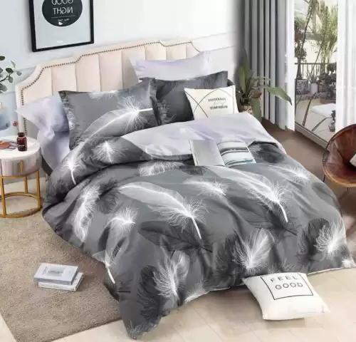 Lenjerie pat 1 PERSOANA,  FINET, 4 piese, Jojo Home, Gri, Pene