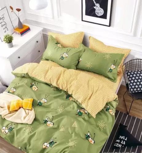 Lenjerie pat 1 PERSOANA, FINET, 4 piese, Jojo Home, Verde, albinute