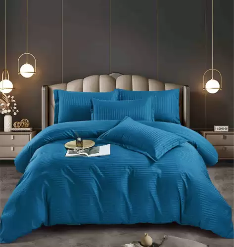 Lenjerie pat dublu 100% Damasc PREMIUM, 6 Piese, cu elastic