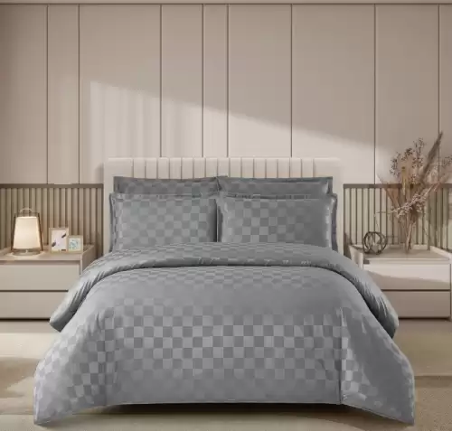 Lenjerie pat dublu, 4 Piese 100% Damasc PREMIUM, cu elastic