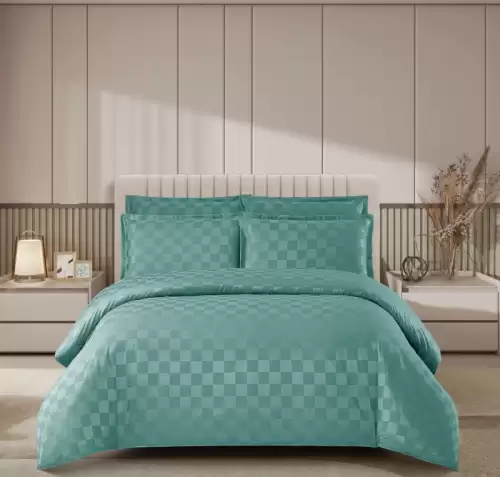 Lenjerie pat dublu, 4 Piese 100% Damasc PREMIUM, cu elastic