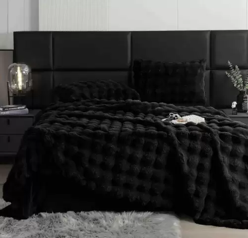 Lenjerie Pat Dublu 6 Piese, Super Pufoasa, din Blanita Artificiala de Iepure