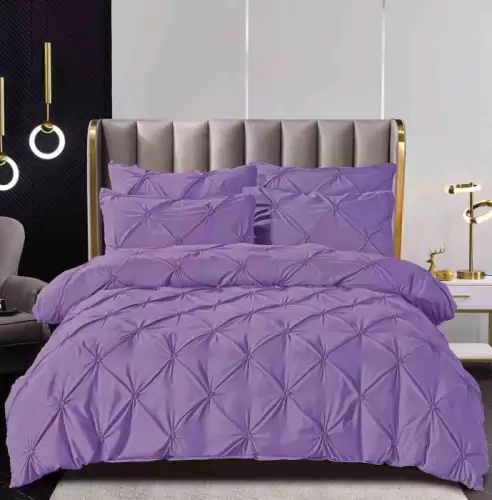 Lenjerie Pat Dublu Brodata cu Pliuri ,   6 Piese, Bumbac Finet, Cearceaf Elastic