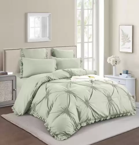 Lenjerie Pat Dublu, Bumbac Finet, 6 Piese, cu Elastic, Pliuri, Volanase si Inimioare Brodate