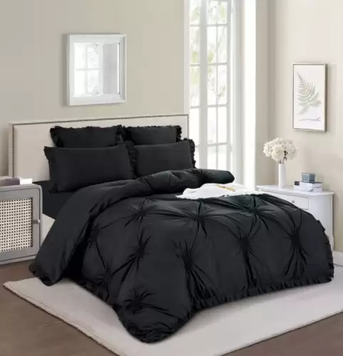 Lenjerie Pat Dublu, Bumbac Finet, 6 Piese, cu Elastic, Pliuri, Volanase si Inimioare Brodate