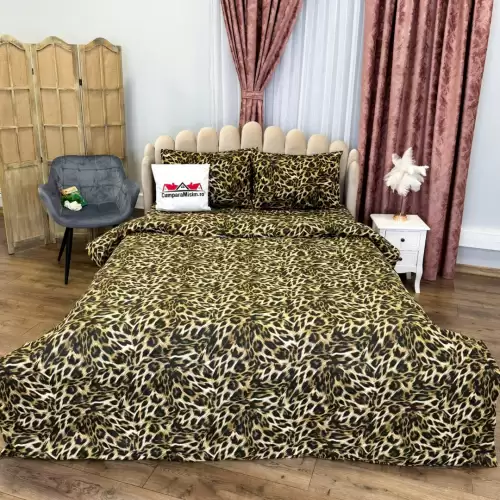 Lenjerie Pat Dublu, Bumbac Ranforce, 4 piese, Atelier Cumparamisim - Lux Suprem, Rafinament Desavarsit, Confort Regal, Maro, animal print