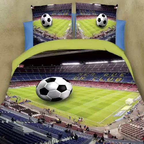 Lenjerie pat dublu cu ELASTIC (160x200cm, 180x200cm), microfibra, imprimeu 3D, Verde, fotbal