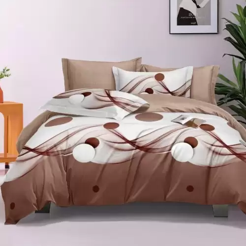 Lenjerie pat dublu cu Elastic (160x200cm si 180x200cm), bumbac satinat, Bej, Maroniu, Buline