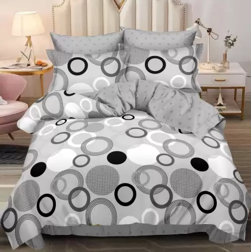 Lenjerie pat dublu cu ELASTIC, Finet, 6 piese, Gri, cercuri