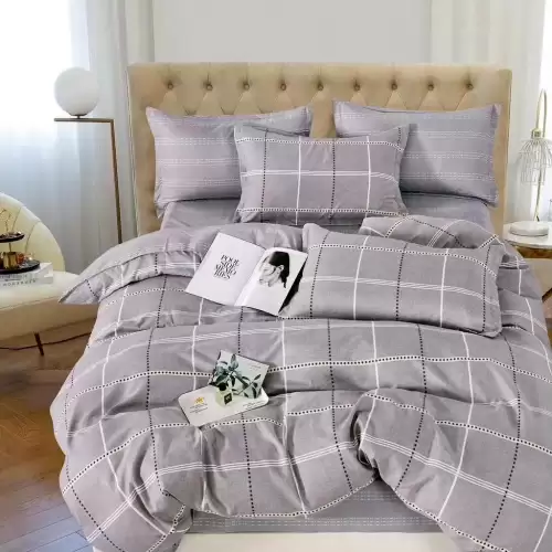 Lenjerie pat dublu cu ELASTIC, Finet, 6 piese, Gri, patratele