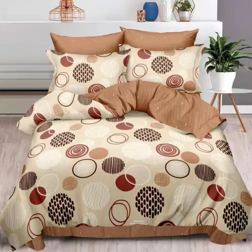 Lenjerie pat dublu cu ELASTIC, Finet, 6 piese, Maro, cercuri