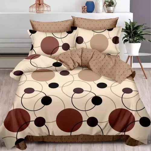 Lenjerie pat dublu cu ELASTIC, Finet, 6 piese, Maro, cercuri