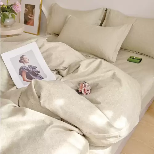 Lenjerie pat dublu, FINET, 6 piese, cu ELASTIC, Jojo Home, Bej, Roses