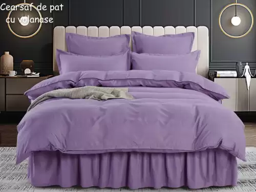 Lenjerie pat dublu,  FINET, 6 piese, cu volanase, Jojo Home, Lila