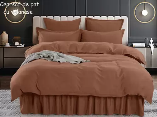 Lenjerie pat dublu, FINET, 6 piese, cu volanase, Jojo Home, Maro