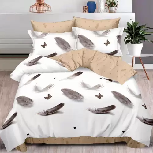 Lenjerie pat dublu, Finet, 6 piese, Gri, pene, fluturi, inimioare