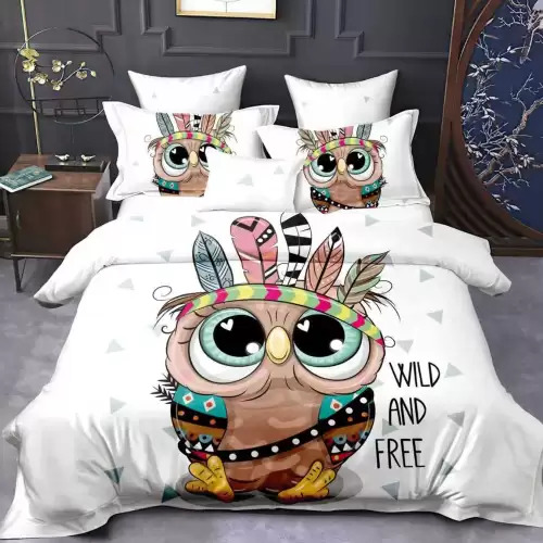 Lenjerie pat dublu,  FINET, 6 piese, IDENTICA CU POZA, Alb, bufnita