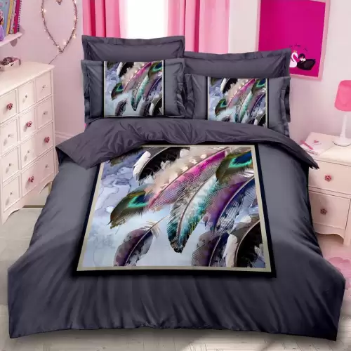 Lenjerie pat dublu, FINET, 6 piese, IDENTICA CU POZA, Gri antracit, pene