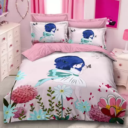 Lenjerie pat dublu, FINET, 6 piese, IDENTICA CU POZA, Roz, flori