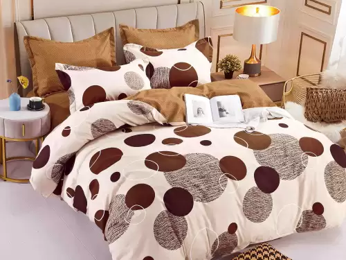 Lenjerie pat dublu,  FINET, 6 piese, Jojo Home, Crem-Maro, buline