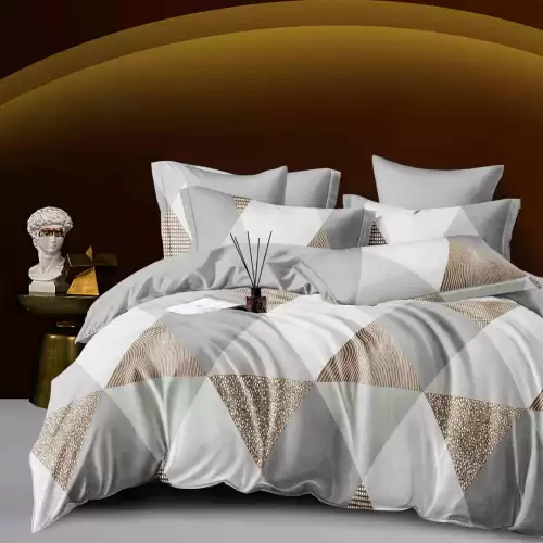 Lenjerie pat dublu,  FINET, 6 piese, Jojo Home, Gri, Animal Print, triunghiuri
