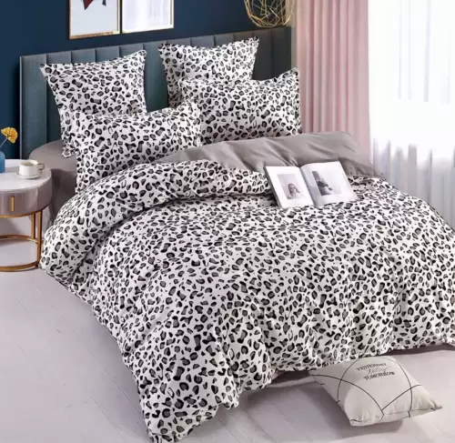 Lenjerie pat dublu, FINET, 6 piese, Jojo Home, Gri, Animal Print