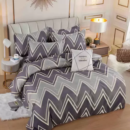 Lenjerie pat dublu,  FINET, 6 piese, Jojo Home, Gri, Mov, Zig-Zag