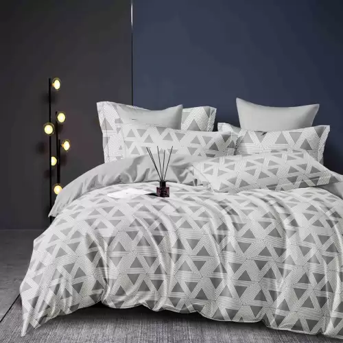 Lenjerie pat dublu,  FINET, 6 piese, Jojo Home, Gri, triunghiuri